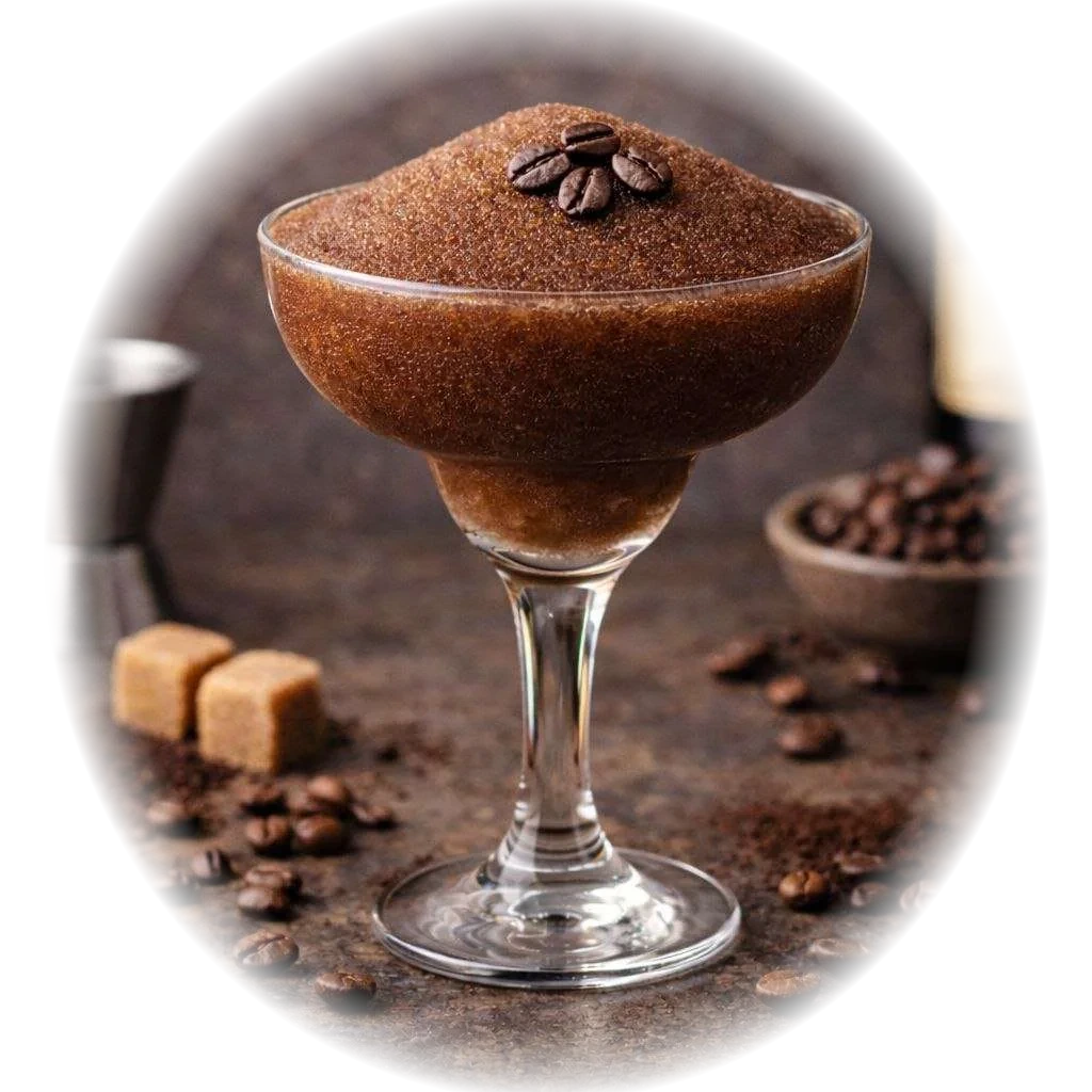 Espresso martini glacé, café et cacao sous une lumière tamisée